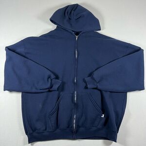 Vintage Russell Athletic Full Zip Hoody Sweater Navy Blue Men Size XXL